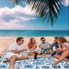 Beach Blanket Waterproof Sandproof Beach Mat,Blue Gradient Abstract Floral Blossom Picnic Blankets with Sand Pockets and Stakes,Retro Flower Tribal Totem Outdoor Pad for Seaside,Travel 83x79In view 3