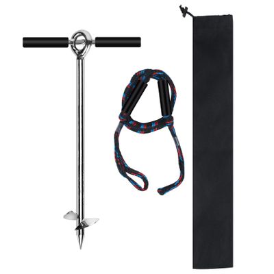 WTMORE Sand Anchor, 18" Length Auger to The Beach and Sandbar,Chromium-Plated Steel Beach Anchor with Removable Handle, Bungee Line & Carry Bag, Boat Sand Anchor Pole for Jet Ski PWC Pontoon Kayak