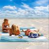 Beach Blanket Waterproof Sandproof Beach Mat,Blue White Gradient Stripe Sea Wave Picnic Blankets with Sand Pockets and Stakes,Modern Minimalist Ocean Art Outdoor Pad for Seaside,Travel 83x79In view 2