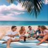 Beach Blanket Waterproof Sandproof Beach Mat,Blue White Gradient Stripe Sea Wave Picnic Blankets with Sand Pockets and Stakes,Modern Minimalist Ocean Art Outdoor Pad for Seaside,Travel 83x79In view 4