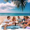 Beach Blanket Waterproof Sandproof Beach Mat,Easter Egg Blue Farm Truck White Picnic Blankets with Sand Pockets and Stakes,Pink Floral Blossom Outdoor Pad for Seaside,Travel,Camping,Hiking 118x108In view 3
