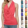 Vintage Tank Top Women Clothes Summer Backless Halter Vest Sexy Drape Cowl V Neck Women's Sleeveless Beachwear Solid Shirt Tibetan Blue L view 3