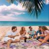 Beach Blanket Waterproof Sandproof Beach Mat,Pastoral Spring Aesthetic Flower Blossom Picnic Blankets with Sand Pockets and Stakes,Farm Flower Retro Linen Outdoor Pad for Seaside,Travel 95x80In view 3