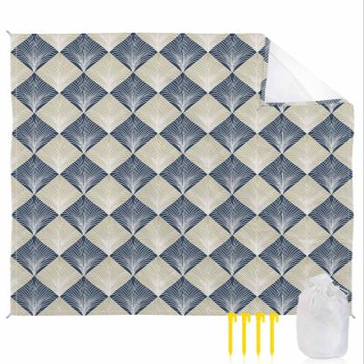 Beach Blanket Waterproof Sandproof Beach Mat,Retro Abstract Botanical Lattice Plaid Picnic Blankets with Sand Pockets and Stakes,Modern Minimalist Floral Art Outdoor Pad for Seaside,Travel 108x84In