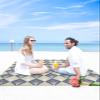 Beach Blanket Waterproof Sandproof Beach Mat,Retro Abstract Botanical Lattice Plaid Picnic Blankets with Sand Pockets and Stakes,Modern Minimalist Floral Art Outdoor Pad for Seaside,Travel 108x84In view 4