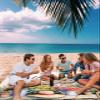 Beach Blanket Waterproof Sandproof Beach Mat,Spring Garden Floral Blossom Picnic Blankets with Sand Pockets and Stakes,Aesthetic Flower Wooden Board Outdoor Pad for Seaside,Travel,Camping 95x80In view 3
