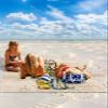 Beach Blanket Waterproof Sandproof Beach Mat,Spring Sunflower Bottle Retro Linen Picnic Blankets with Sand Pockets and Stakes,Lavender Letter Postmark Back Outdoor Pad for Seaside,Travel 118x108In view 2