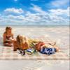 Beach Blanket Waterproof Sandproof Beach Mat,Spring Sunflower Retro Yellow Flower Picnic Blankets with Sand Pockets and Stakes,Floral Blossom Buffalo Plaid Outdoor Pad for Seaside,Travel 118x108In view 2