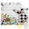 Beach Blanket Waterproof Sandproof Beach Mat,Easter Bunny Black White Silhouette Picnic Blankets with Sand Pockets and Stakes,Egg Floral Farm Wood Board Outdoor Pad for Seaside,Travel 108x84In view 1