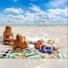 Beach Blanket Waterproof Sandproof Beach Mat,Easter Bunny Black White Silhouette Picnic Blankets with Sand Pockets and Stakes,Egg Floral Farm Wood Board Outdoor Pad for Seaside,Travel 108x84In view 2