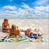 Beach Blanket Waterproof Sandproof Beach Mat,Black White Buffalo Plaid Easter Bunny Egg Picnic Blankets with Sand Pockets and Stakes,Botanical Retro Linen Outdoor Pad for Seaside,Travel 83x79In view 2