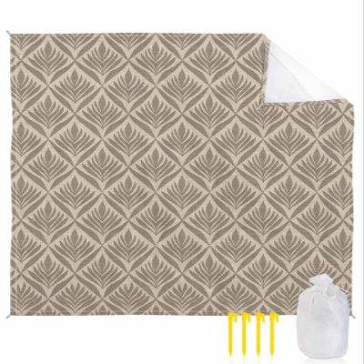 Beach Blanket Waterproof Sandproof Beach Mat,Retro Abstract Leaves Vintage Linen Picnic Blankets with Sand Pockets and Stakes,Modern Minimalist Botanical Art Outdoor Pad for Seaside,Travel 95x80In