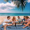 Beach Blanket Waterproof Sandproof Beach Mat,Retro Navy Compass Retro Linen Picnic Blankets with Sand Pockets and Stakes,Coastal Ocean Nautical Style Outdoor Pad for Seaside,Travel,Camping 118x108In view 3