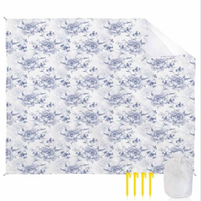 Beach Blanket Waterproof Sandproof Beach Mat,Spring Watercolor Flower Blossom Picnic Blankets with Sand Pockets and Stakes,Pastoral Botanical Illustration Outdoor Pad for Seaside,Travel 83x79In