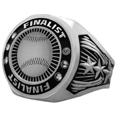 Wilson Trophy Baseball/Softball Finalist Ring in Silver - Size 11-3D Design with Ball Theme & Torches, Colored Gemstones - Ideal Gift for Players & Coaches (15)