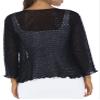 Back From Bali Womens 100% Cotton Shrug Black Tie Front Cardigan Lightweight Soft Knit 3/4 Sleeve Open Front Sweater S/M view 2