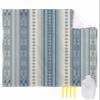 Beach Blanket Waterproof Sandproof Beach Mat,Retro Blue Stripe Abstract Floral Picnic Blankets with Sand Pockets and Stakes,Boho Line Tribal Totem Linen Outdoor Pad for Seaside,Travel 118x108In view 1