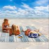 Beach Blanket Waterproof Sandproof Beach Mat,Retro Blue Stripe Abstract Floral Picnic Blankets with Sand Pockets and Stakes,Boho Line Tribal Totem Linen Outdoor Pad for Seaside,Travel 118x108In view 2
