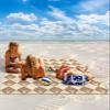 Beach Blanket Waterproof Sandproof Beach Mat,Retro Brown Abstract Flower Plaid Picnic Blankets with Sand Pockets and Stakes,Modern Minimalist Botanical Art Outdoor Pad for Seaside,Travel 108x84In view 2