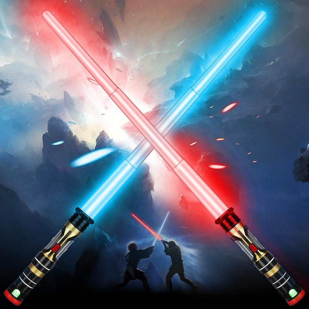 AuntyFey 2 Pack Light Up Saber, Light Up Saber for Kids, Retractable Light Up Sword Kid Set,Toy Light Sword for Kids Boy 3-8, Dual Light Up Sabers for Kids Adults, Light Savers Party Toy