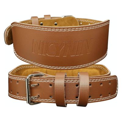 Nicynin Leather Weight lifting Belt for Men - 6 Inch Padded Lumbar Back Support Belts, Workout Waist Brace for Weightlifting Powerlifting Deadlifts Squat Strength Training Fitness