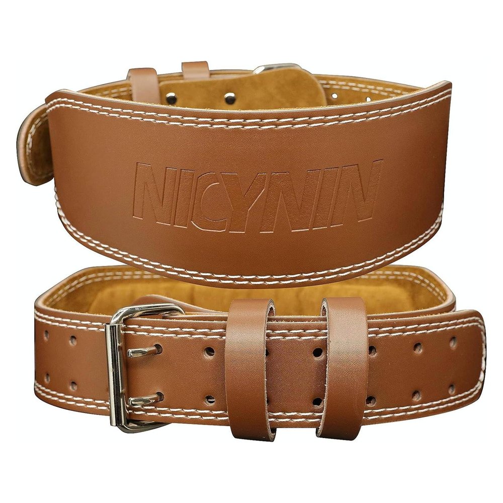 Nicynin Leather Weight lifting Belt for Men - 6 Inch Padded Lumbar Back Support Belts, Workout Waist Brace for Weightlifting Powerlifting Deadlifts Squat Strength Training Fitness