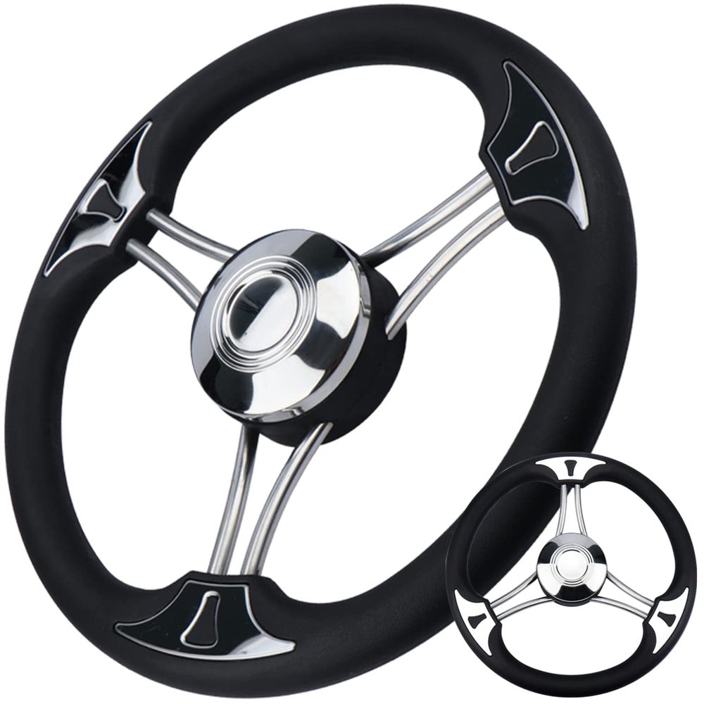XinKunmarine 13.5" Boat Steering Wheel, Premium Stainless Steel Marine Steering Wheel with Anti-Slip Design, Universal Fit - Durable & Enhanced Control for Yachts, Bass and Pontoon Boats