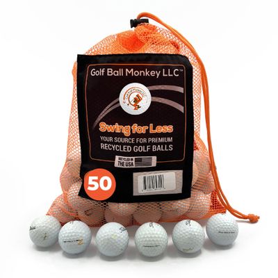 Golf Ball Monkey Recycled for Titleist ProV1 White & ProV1x Golf Balls 50 Pack - 3A / Good Condition for Titleist Pro V 1 X - ProV1 Golfballs w/Mesh Bag