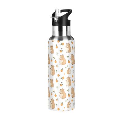 Wusikd Cute Capybara Water Bottle with Straw Lid Double Wall Hearts Thermos Bottle Vacuum Insulated Flask Stainless Steel Water Bottle for Gym Outdoor 20 OZ