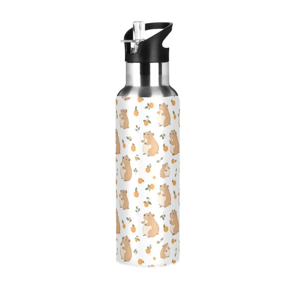 Wusikd Cute Capybara Water Bottle with Straw Lid Double Wall Hearts Thermos Bottle Vacuum Insulated Flask Stainless Steel Water Bottle for Gym Outdoor 20 OZ