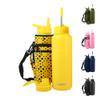 FAHRMOSIS 40 Oz Water Bottle with Strap Stainless Steel Sports Water Bottle with 3 Lids (Straw, Chug and Flip Lid) Insulated Leak Proof Metal Jug for Men & Women - Yellow view 1