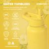 FAHRMOSIS 40 Oz Water Bottle with Strap Stainless Steel Sports Water Bottle with 3 Lids (Straw, Chug and Flip Lid) Insulated Leak Proof Metal Jug for Men & Women - Yellow view 2
