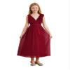 Hularka Kids Girls Sleeveless Chiffon Wedding Party Dress V Neck Ruched Flower Girl Dress Proms Ball Gown Burgundy 8 Years view 2