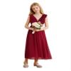 Hularka Kids Girls Sleeveless Chiffon Wedding Party Dress V Neck Ruched Flower Girl Dress Proms Ball Gown Burgundy 8 Years view 3