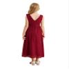Hularka Kids Girls Sleeveless Chiffon Wedding Party Dress V Neck Ruched Flower Girl Dress Proms Ball Gown Burgundy 8 Years view 4