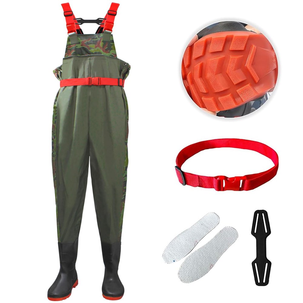 FREGITO Chest Waders with Boots, Fishing Hunting Waders,Wading Boot Nylon PVC Waterproof for Fly Fishing Waders Men & Women (Green, 10)