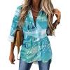 Blue Ocean Sharks Womens Long Sleeve Button Down Shirts V-Neck Print Casual Blouse Tops XL view 1