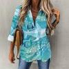 Blue Ocean Sharks Womens Long Sleeve Button Down Shirts V-Neck Print Casual Blouse Tops XL view 2