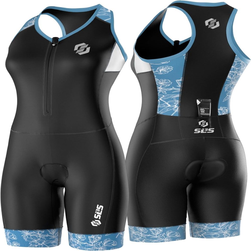 SLS3 Triathlon Suits Women - One Piece Tri Suit Women with Comfortable and Durable FRT Fabric - No Shelf Bra (Blue Rose, X-Large)