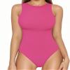 MANGOPOP Body Suits For Women Round Crew Neck Basic Ribbed Sleeveless Sexy Bodysuit for Women view 2