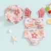Toddler Baby Girl Fly Sleeve Swimsuit Infant Bathing Suit Swimwear 3 Piece Set Summer Clothes Outfit (Colorful Flower, 18-24 Months) view 2