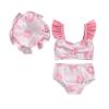 Toddler Baby Girl Fly Sleeve Swimsuit Infant Bathing Suit Swimwear 3 Piece Set Summer Clothes Outfit (Pink Flower, 6-12 Months) view 1