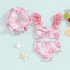 Toddler Baby Girl Fly Sleeve Swimsuit Infant Bathing Suit Swimwear 3 Piece Set Summer Clothes Outfit (Pink Flower, 6-12 Months) view 3