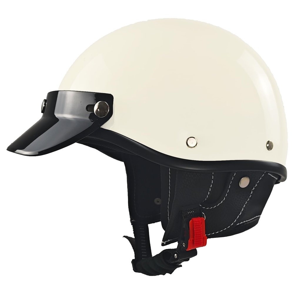 SanQing Retro Open Face Half Motorcycle, Cruiser Helmets-DOT (White, M)