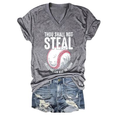 Thou Shall Not Steal Shirt Thou Shall Not Steal Unless You Can Beat The Throw Tshirt Baseball Shirt Women V Neck Light Gray