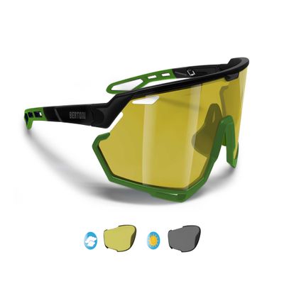 Bertoni Sport Cycling MTB Running Sunglasses for Men Women in TR90 Photochromic Polarized Yellow Wide Lens mod. ALPHA