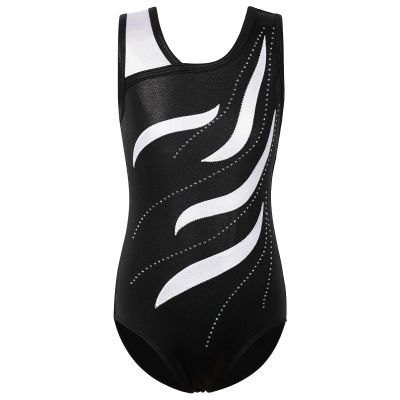 BAOHULU Gymnastics Leotard for Girls Kids Sparkle One Piece Practice Dance Outfit 5-14 Years B360_BlackWhite_12A