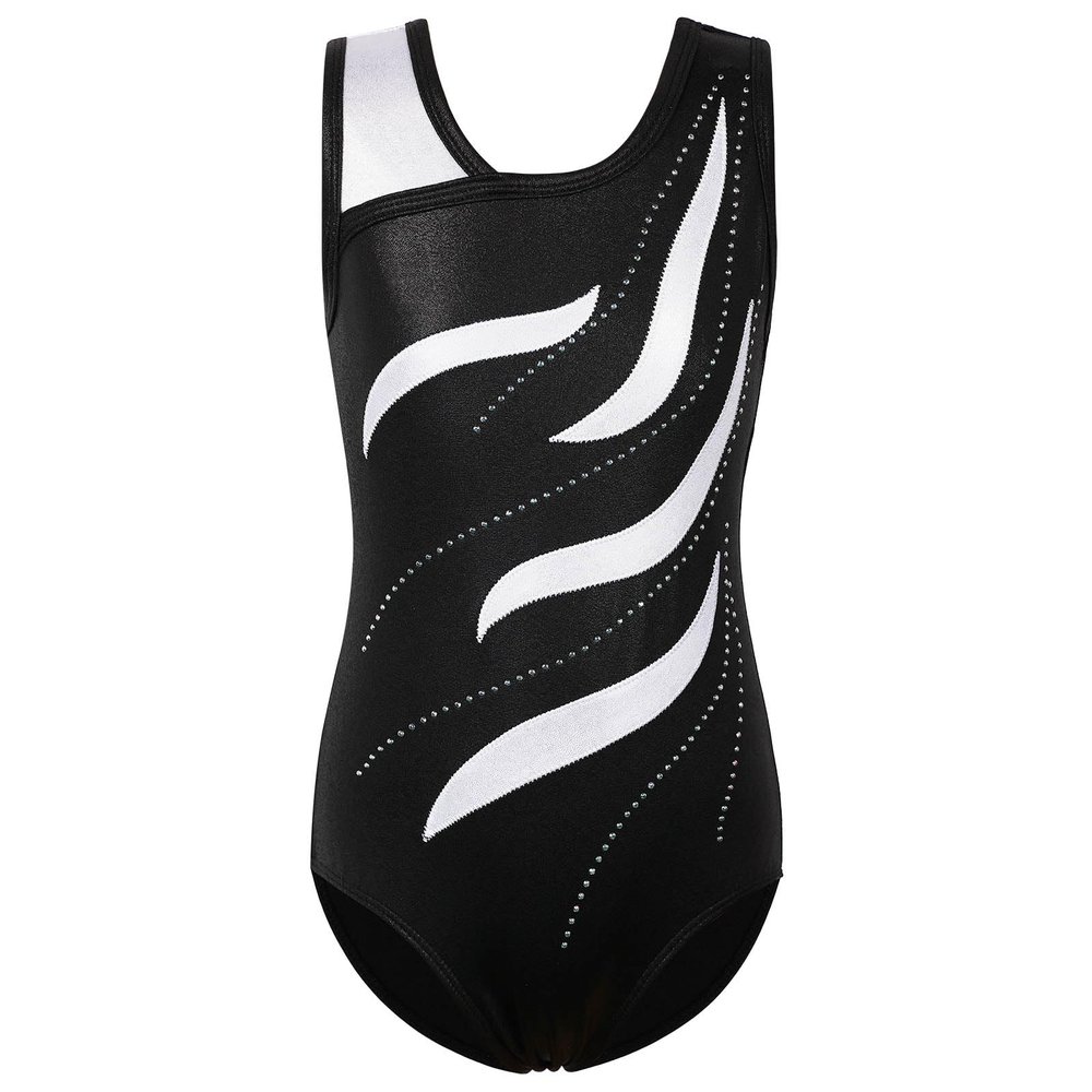 BAOHULU Gymnastics Leotard for Girls Kids Sparkle One Piece Practice Dance Outfit 5-14 Years B360_BlackWhite_12A