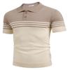 COOFANDY Mens Striped Polo Shirts Short Sleeve Striped Textured Pullover Golf Polo T Shirts, Khaki and Beige, Large view 3
