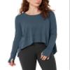 ODODOS Long Sleeve Tee for Women with Thumb Hole Athletic Gym Workout Crop Tops Yoga Shirts, Dark Blue, X-Large view 1